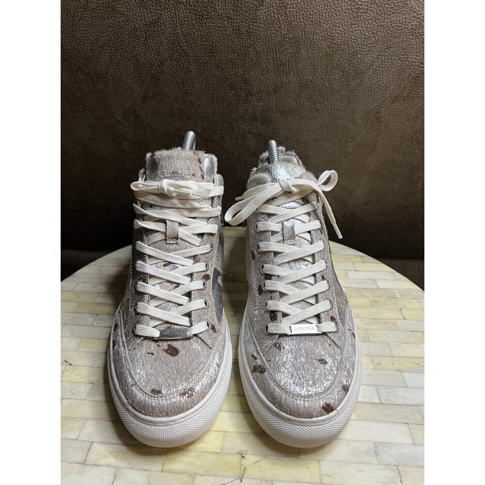 J/Slides Ludlow Metallic Calf Hair High-Top Sneakers - Picture 2 of 12